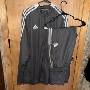 Adidas 2XL Gray Windbreaker Jacket with Signature Stripes